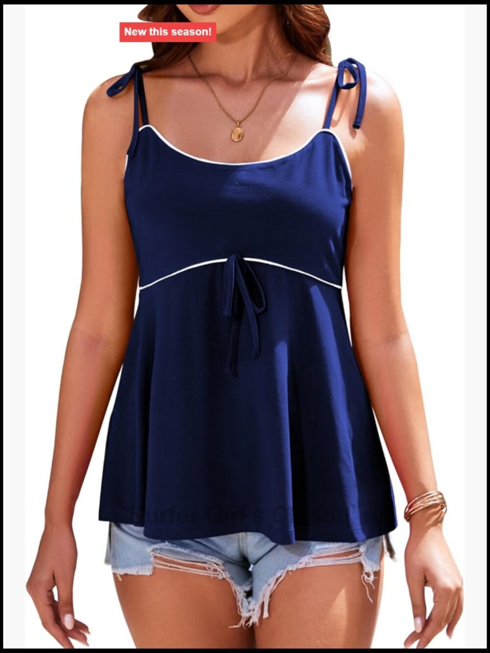 Tie Shoulder Babydoll Tank | Cotton Blend Flowy Peplum Cami